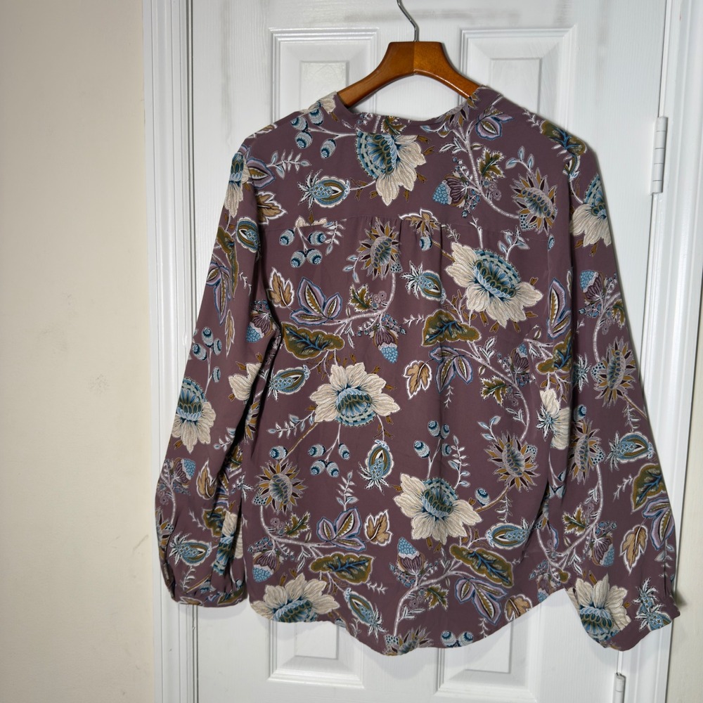 Chico's Floral Ruffle Blouse Size Large Boho Romantic Mauve Paisley Top - Picture 7 of 7